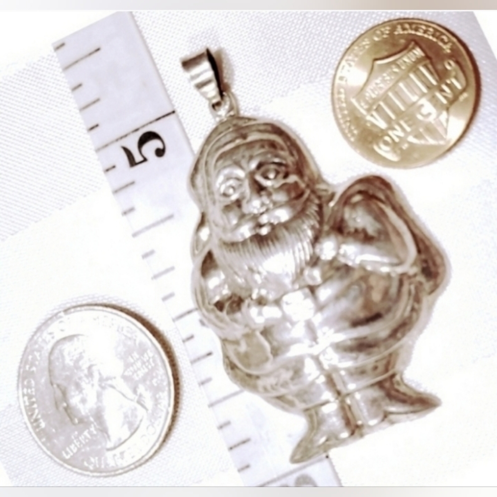 VTG Santa Claus Christmas Pendant 925 Sterling Silver - Picture 5 of 7